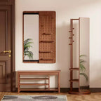 Modern Wall Mounted Full Length Mirror with Shelf & Hooks, Multifunctional Full Body Mirror for Bedroom, Living Room, or Entryway-Panipeachy