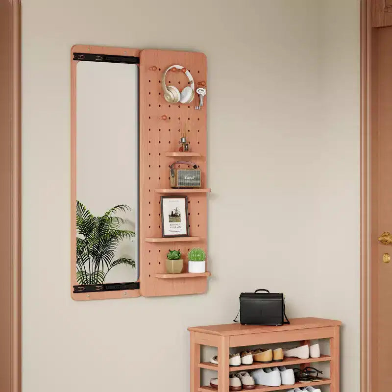 Modern Wall Mounted Full Length Mirror with Shelf & Hooks, Multifunctional Full Body Mirror for Bedroom, Living Room, or Entryway-Panipeachy