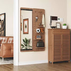 Modern Wall Mounted Full Length Mirror with Shelf & Hooks, Multifunctional Full Body Mirror for Bedroom, Living Room, or Entryway-Panipeachy