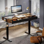 Bestier 47 Inch Electric Standing Desk with 2 Drawers & LED Light for Home Office, Height Adjustable Computer Desk, Gaming Table with USB Charging