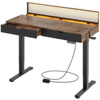 Bestier 47 Inch Electric Standing Desk with 2 Drawers & LED Light for Home Office, Height Adjustable Computer Desk, Gaming Table with USB Charging