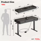 Bestier 47 Inch Electric Standing Desk with 2 Drawers & LED Light for Home Office, Height Adjustable Computer Desk, Gaming Table with USB Charging