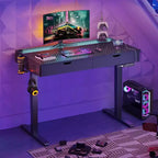 Bestier 47 Inch Electric Standing Desk with 2 Drawers & LED Light for Home Office, Height Adjustable Computer Desk, Gaming Table with USB Charging