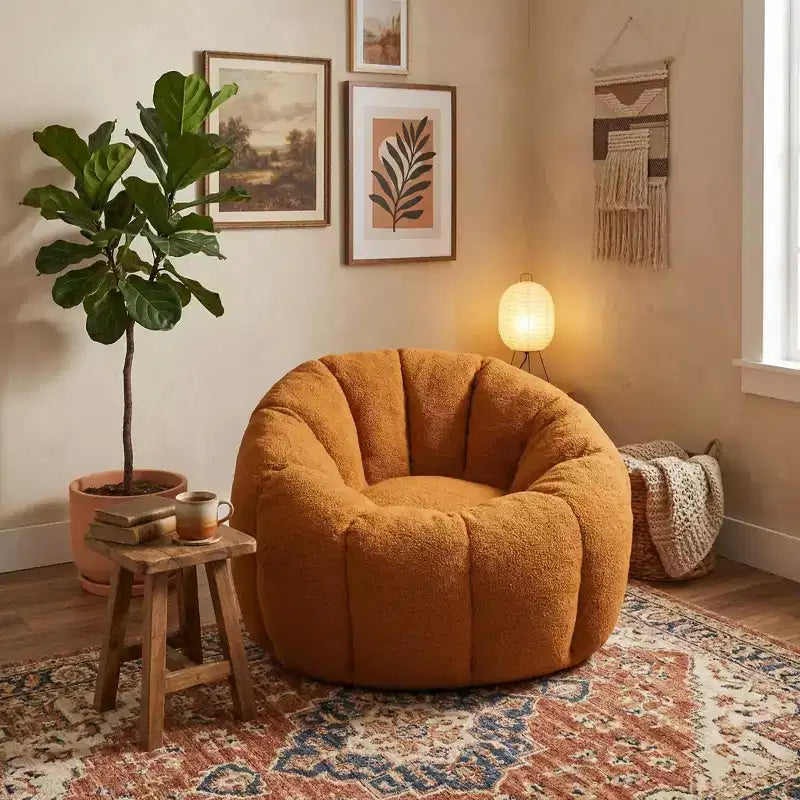 FurnitureR Teddy Fabric Lounge Chair, Plush Accent Armchair with Deep Seat, Cozy Upholstered Lazy Sofa for Living Room Bedroom Reading Corner