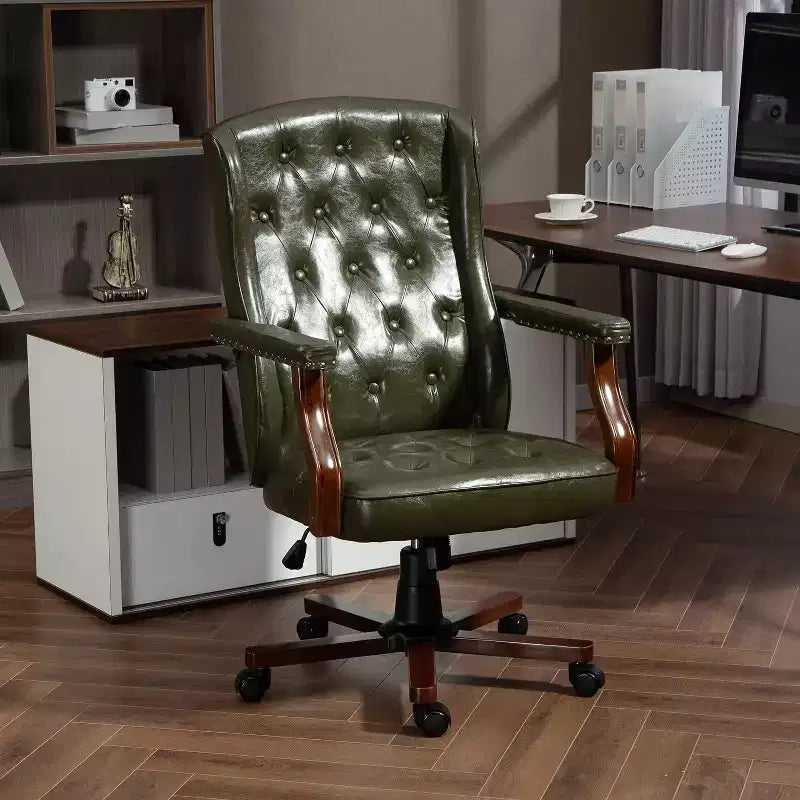 Ergonomic Desk Chair, Faux Leather Executive Chair, Vintage Wing Back Swivel Work Chair, Classic Computer Chair for Home, Office and Living Room
