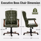 Ergonomic Desk Chair, Faux Leather Executive Chair, Vintage Wing Back Swivel Work Chair, Classic Computer Chair for Home, Office and Living Room