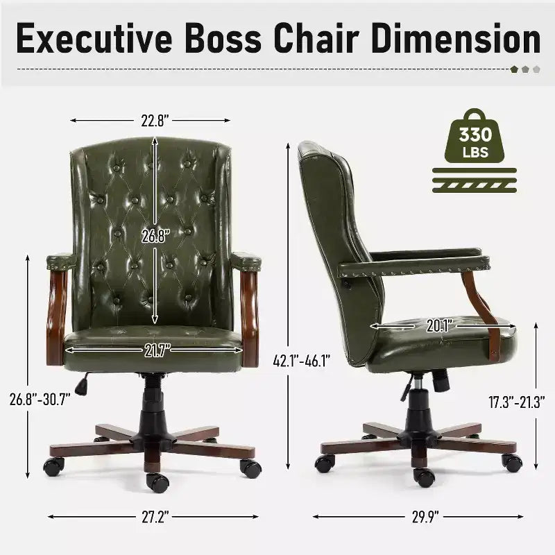 Ergonomic Desk Chair, Faux Leather Executive Chair, Vintage Wing Back Swivel Work Chair, Classic Computer Chair for Home, Office and Living Room