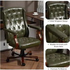 Ergonomic Desk Chair, Faux Leather Executive Chair, Vintage Wing Back Swivel Work Chair, Classic Computer Chair for Home, Office and Living Room