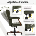 Ergonomic Desk Chair, Faux Leather Executive Chair, Vintage Wing Back Swivel Work Chair, Classic Computer Chair for Home, Office and Living Room