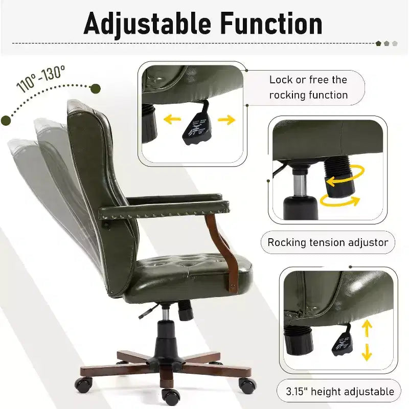 Ergonomic Desk Chair, Faux Leather Executive Chair, Vintage Wing Back Swivel Work Chair, Classic Computer Chair for Home, Office and Living Room