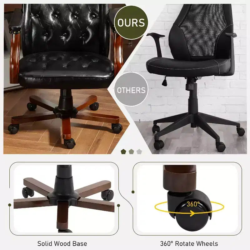 Ergonomic Desk Chair, Faux Leather Executive Chair, Vintage Wing Back Swivel Work Chair, Classic Computer Chair for Home, Office and Living Room