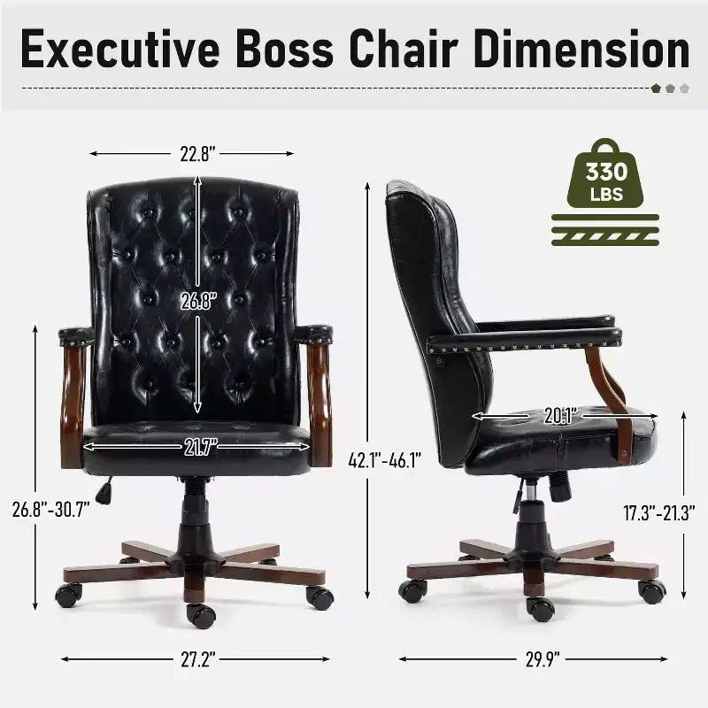 Ergonomic Desk Chair, Faux Leather Executive Chair, Vintage Wing Back Swivel Work Chair, Classic Computer Chair for Home, Office and Living Room