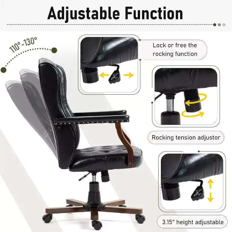 Ergonomic Desk Chair, Faux Leather Executive Chair, Vintage Wing Back Swivel Work Chair, Classic Computer Chair for Home, Office and Living Room