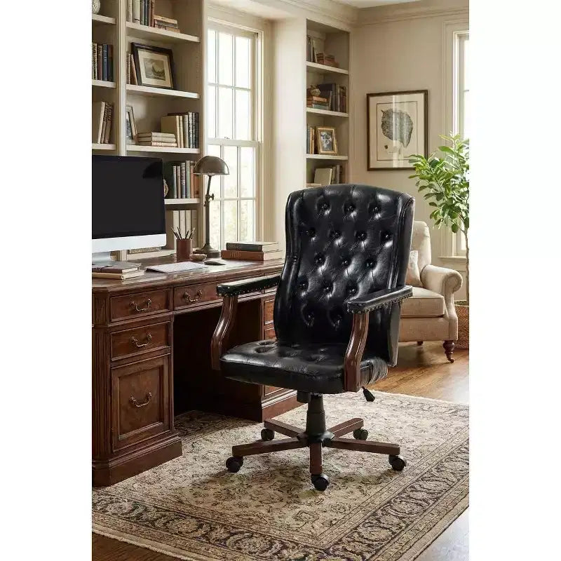 Ergonomic Desk Chair, Faux Leather Executive Chair, Vintage Wing Back Swivel Work Chair, Classic Computer Chair for Home, Office and Living Room