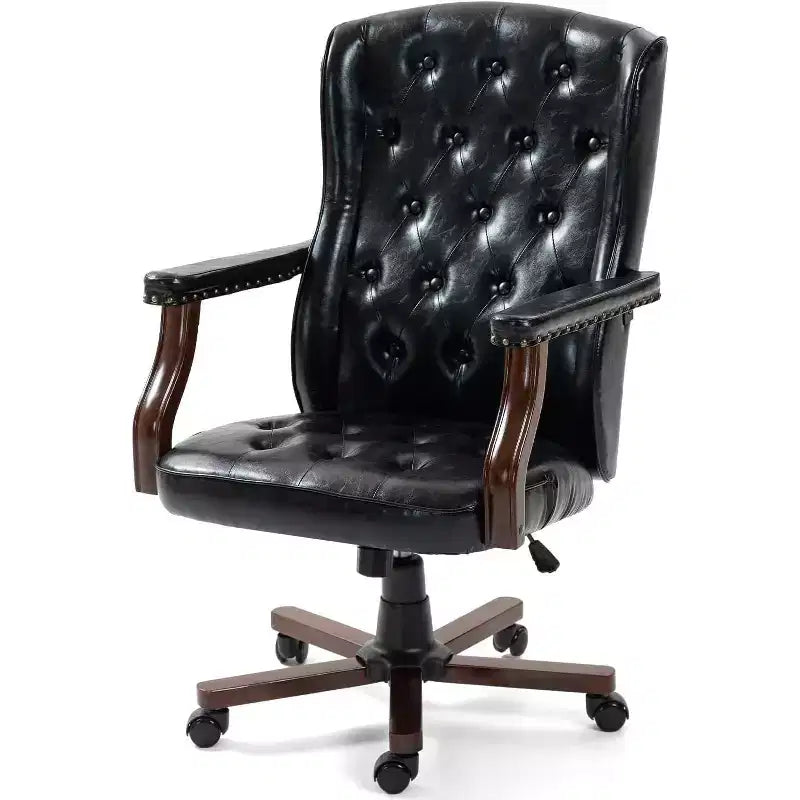 Ergonomic Desk Chair, Faux Leather Executive Chair, Vintage Wing Back Swivel Work Chair, Classic Computer Chair for Home, Office and Living Room