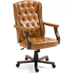 Ergonomic Desk Chair, Faux Leather Executive Chair, Vintage Wing Back Swivel Work Chair, Classic Computer Chair for Home, Office and Living Room
