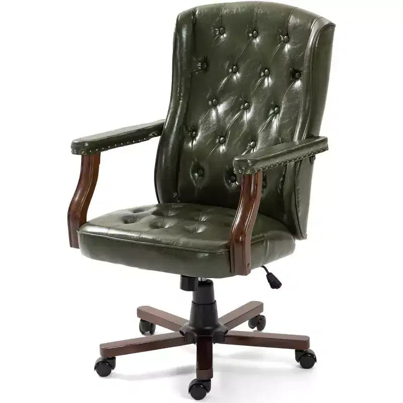 Ergonomic Desk Chair, Faux Leather Executive Chair, Vintage Wing Back Swivel Work Chair, Classic Computer Chair for Home, Office and Living Room