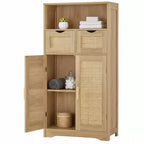 Dcolora Rattan Storage Cabinet with 2 Drawers & Adjustable Shelves for Kitchen/Home