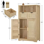 Dcolora Rattan Storage Cabinet with 2 Drawers & Adjustable Shelves for Kitchen/Home