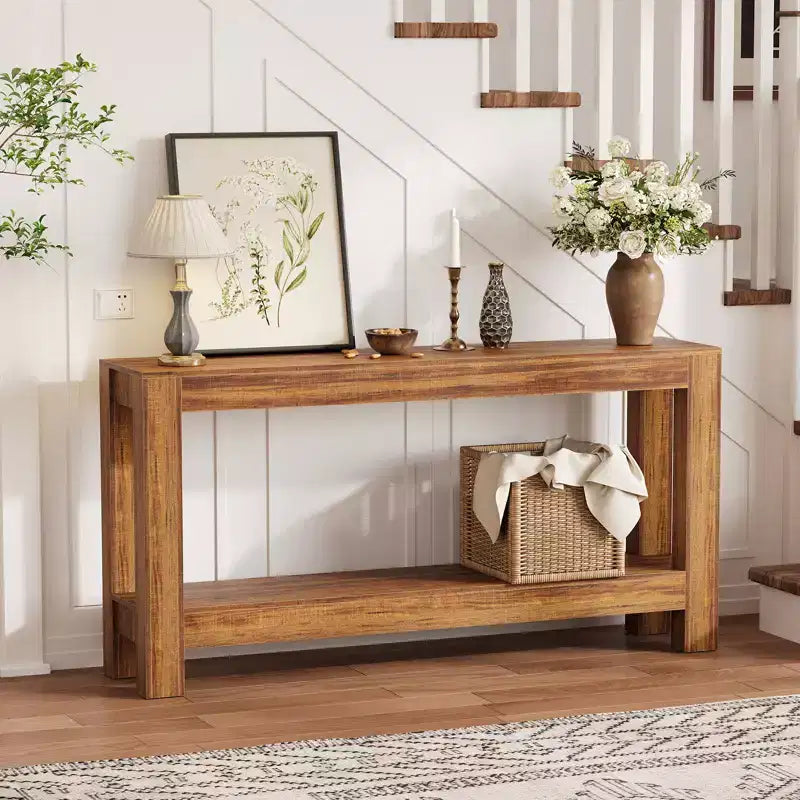 COZONY 63 Console avec Rangement, Table Console Étroite Derrière le Canapé, Table d'Entrée Ferme à 2 Niveaux pour Salon et Couloir