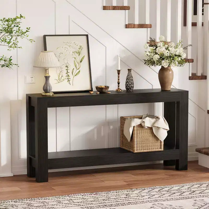 COZONY 63 Console avec Rangement, Table Console Étroite Derrière le Canapé, Table d'Entrée Ferme à 2 Niveaux pour Salon et Couloir