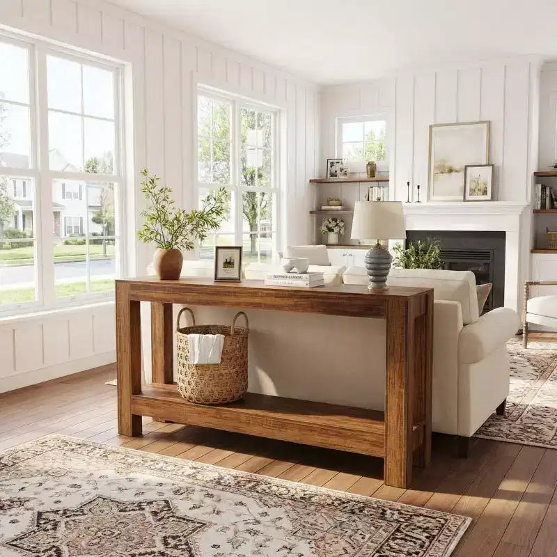 COZONY 63 Console avec Rangement, Table Console Étroite Derrière le Canapé, Table d'Entrée Ferme à 2 Niveaux pour Salon et Couloir