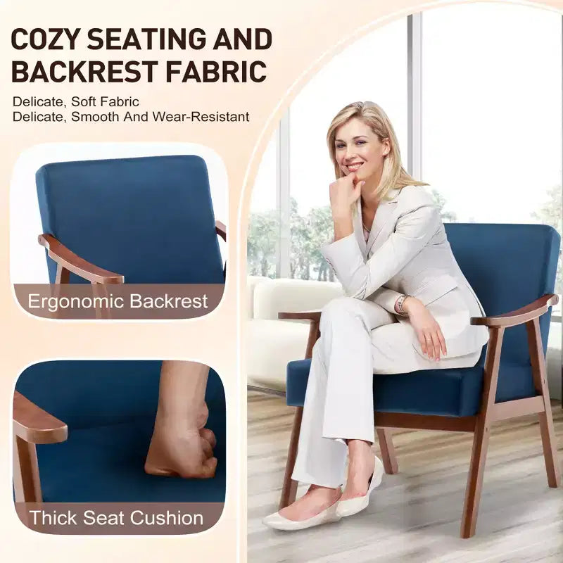 Mid-Century Modern Velvet Accent Chair with Solid Wood Frame, Wingback Lounge Chair for Living Room
