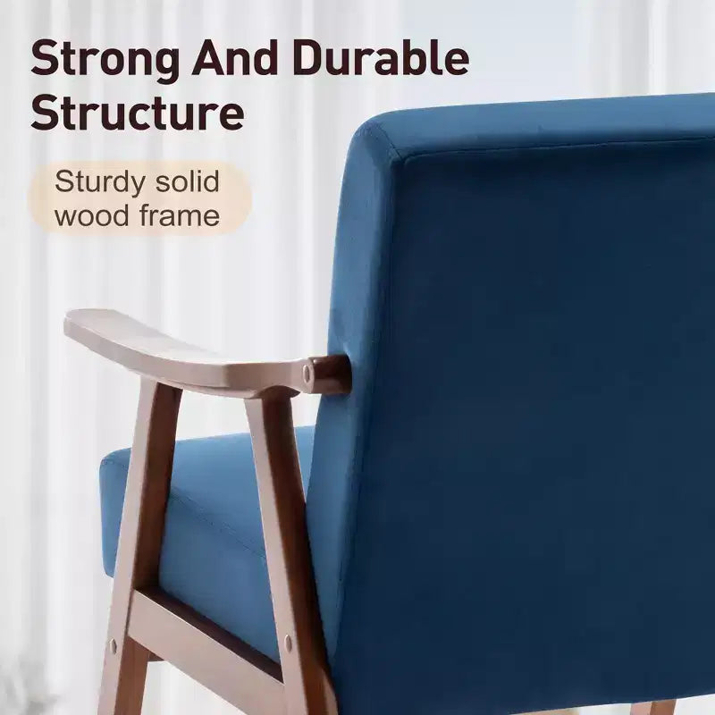 Mid-Century Modern Velvet Accent Chair with Solid Wood Frame, Wingback Lounge Chair for Living Room