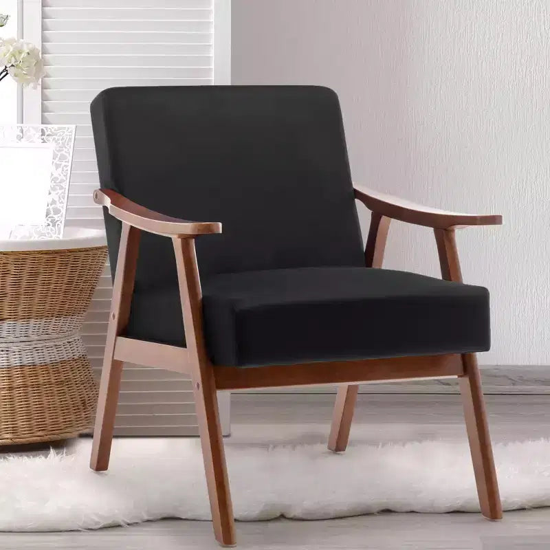 Mid-Century Modern Velvet Accent Chair with Solid Wood Frame, Wingback Lounge Chair for Living Room