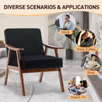 Mid-Century Modern Velvet Accent Chair with Solid Wood Frame, Wingback Lounge Chair for Living Room
