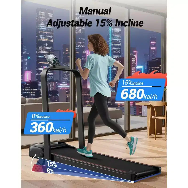 Tapis de marche inclinable à 15% avec barre de maintien - Tapis de course pliable silencieux de 2,5 CV pour la maison ou le bureau, sous le bureau, tapis de marche portable avec capacité de 100 kg
