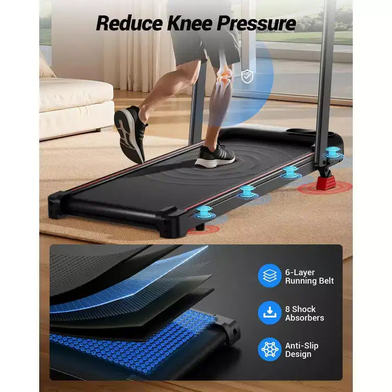 Tapis de marche inclinable à 15% avec barre de maintien - Tapis de course pliable silencieux de 2,5 CV pour la maison ou le bureau, sous le bureau, tapis de marche portable avec capacité de 100 kg