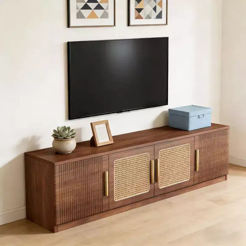 GDFStudio Anugy Modern 71 Wooden TV Stand with 4 Doors and 6 Shelves