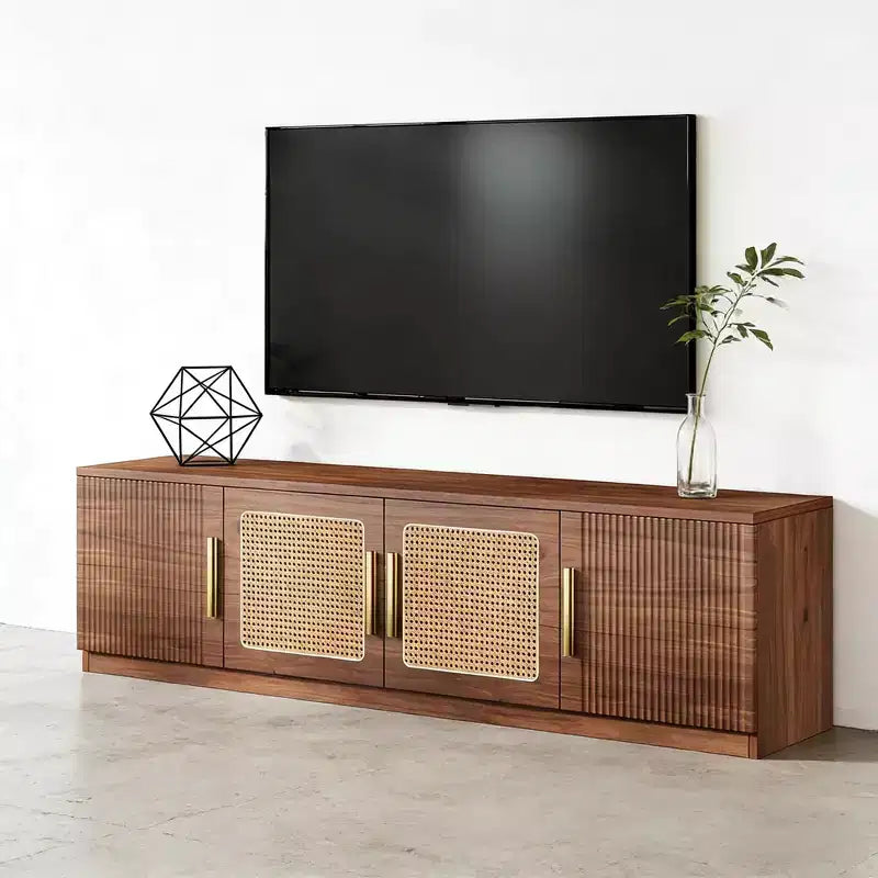 Meuble TV en bois GDFStudio Anugy Modern 71 avec 4 portes et 6 étagères