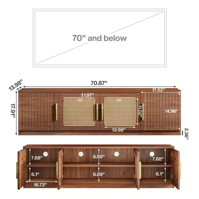 Meuble TV en bois GDFStudio Anugy Modern 71 avec 4 portes et 6 étagères