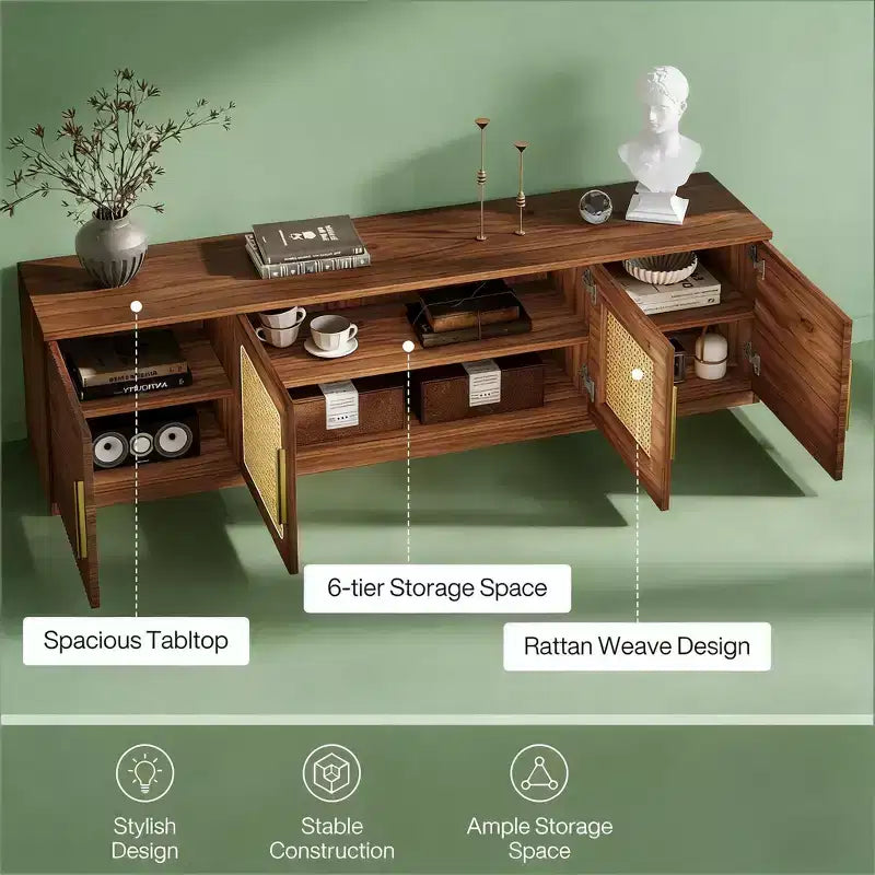 Meuble TV en bois GDFStudio Anugy Modern 71 avec 4 portes et 6 étagères