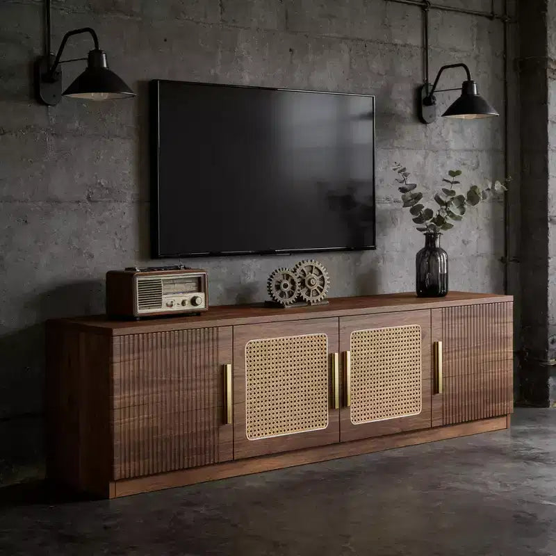 Meuble TV en bois GDFStudio Anugy Modern 71 avec 4 portes et 6 étagères