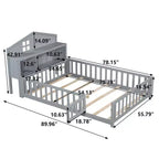 Full Size Montessori Floor Bed with Bookcases, Blackboards and Storage Headboard, Grey
