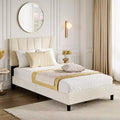 Twin Size Linen Upholstered Platform Bed Frame with Adjustable Headboard, Wooden Slats Support, No Box Spring Needed, Easy Assembly