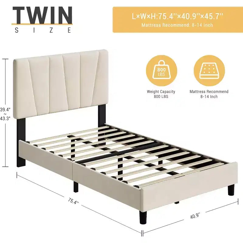 Cadre de lit plateforme en lin rembourré taille double avec tête de lit réglable, support de lattes en bois, pas besoin de sommier tapissier, assemblage facile