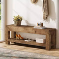 Lantine 47.24 Solid Wood Entryway Bench with Open Shelves, Narrow Rustic Wooden Shoe Bench for Hallway, Living Room, Bedroom, Rustic Brown