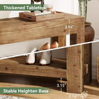 Lantine 47.24 Banc d'entrée en bois massif avec étagères ouvertes, banc à chaussures rustique étroit en bois pour couloir, salon, chambre, marron rustique