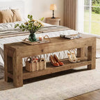 Lantine 47.24 Banc d'entrée en bois massif avec étagères ouvertes, banc à chaussures rustique étroit en bois pour couloir, salon, chambre, marron rustique
