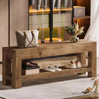 Lantine 47.24 Banc d'entrée en bois massif avec étagères ouvertes, banc à chaussures rustique étroit en bois pour couloir, salon, chambre, marron rustique