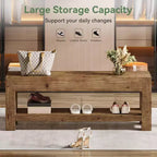 Lantine 47.24 Banc d'entrée en bois massif avec étagères ouvertes, banc à chaussures rustique étroit en bois pour couloir, salon, chambre, marron rustique
