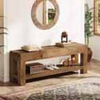 Lantine 47.24 Banc d'entrée en bois massif avec étagères ouvertes, banc à chaussures rustique étroit en bois pour couloir, salon, chambre, marron rustique