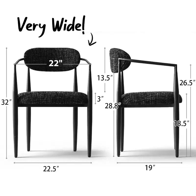 Lot de 4 chaises de salle à manger modernes avec accoudoirs, assise rembourrée douce, pieds en métal noir élégants, chaises d'appoint confortables pour cuisine ou salle à manger - Panipeachy