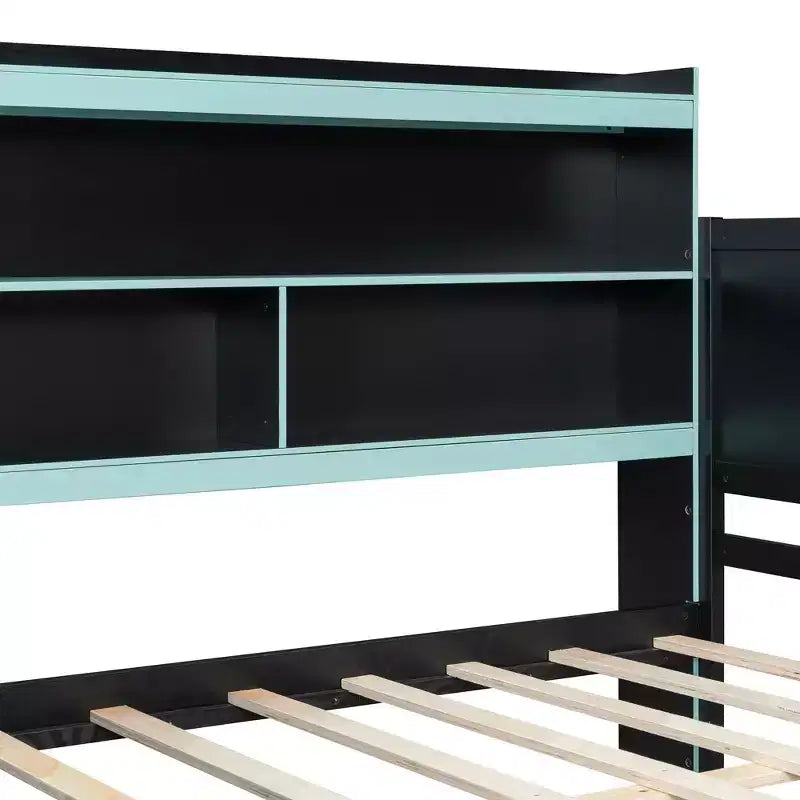 Lit de repos de jeu Full/Queen avec tête de lit bibliothèque, cadre de lit à LED avec bureau intégré, tiroirs et station de charge - ModernLuxe