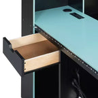 Lit de repos de jeu Full/Queen avec tête de lit bibliothèque, cadre de lit à LED avec bureau intégré, tiroirs et station de charge - ModernLuxe