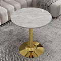 JVNOXK 27.6 Gold Round Coffee Table, Mid-Century Modern with Light Gray Textured Marble-Effect Top for 2C4 People
